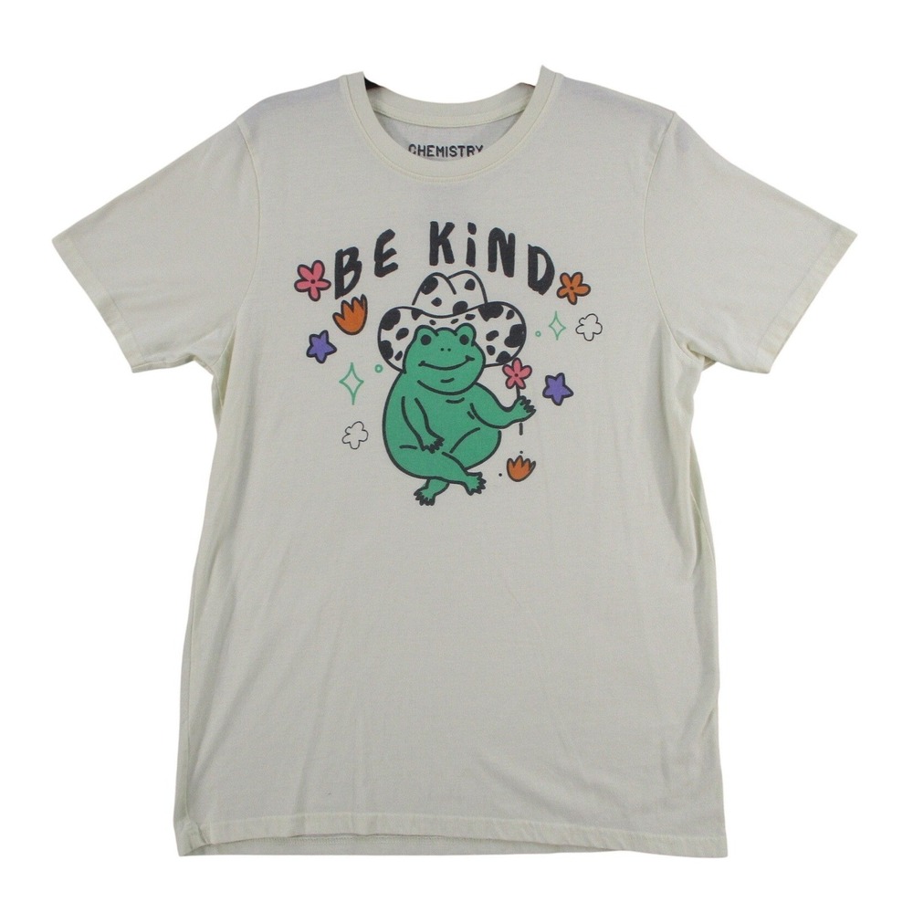 Chemistry Be Kind Frog Cowboy Hat Graphic Tee Cream White Size M